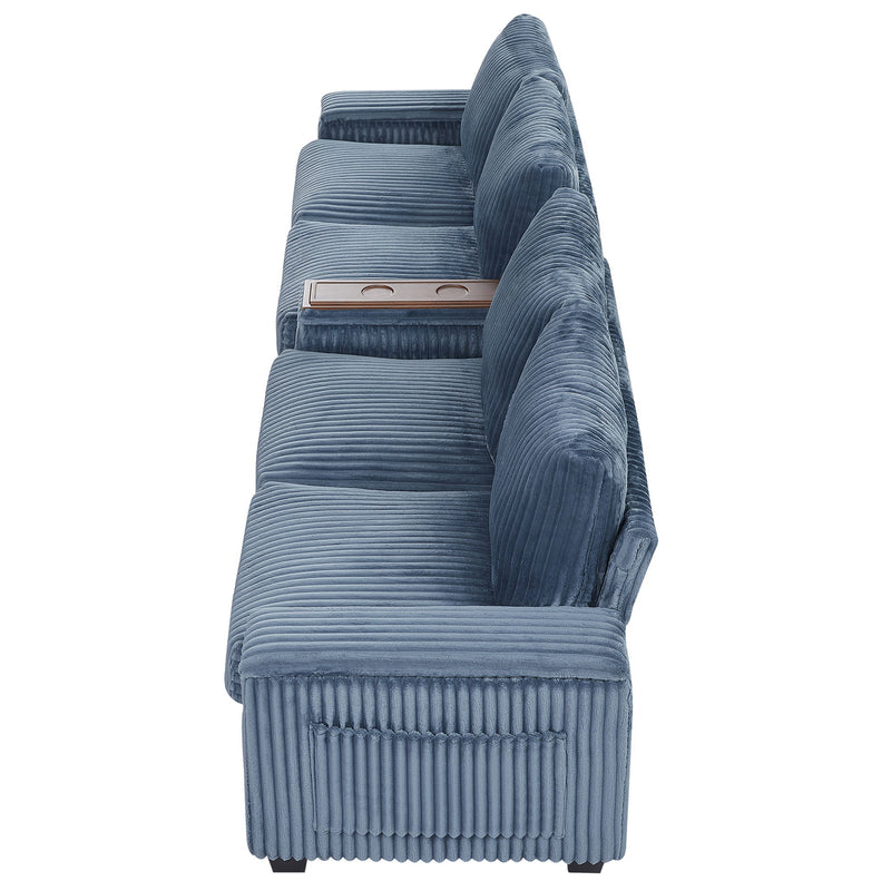 Modern 4 Seater Corduroy Sofa Couch With USB Ports And Hidden Storage