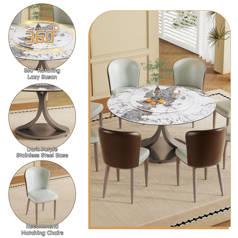 Modern Round Dining Table With 360° Rotating Lazy Susan Scratch & Chairs