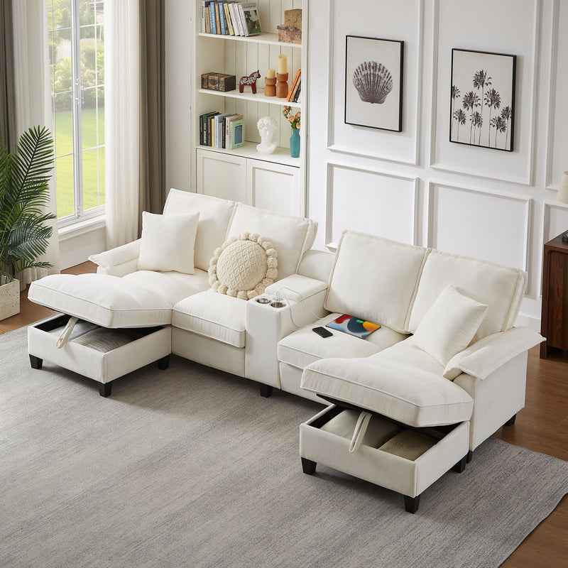 Modern U-Shaped Sectional Sofa Bed With Storage