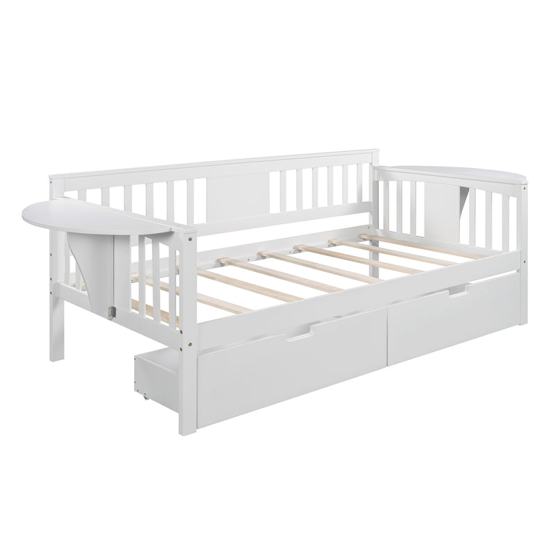 Twin size Daybed with Two Drawers, Wood Slat Support, White