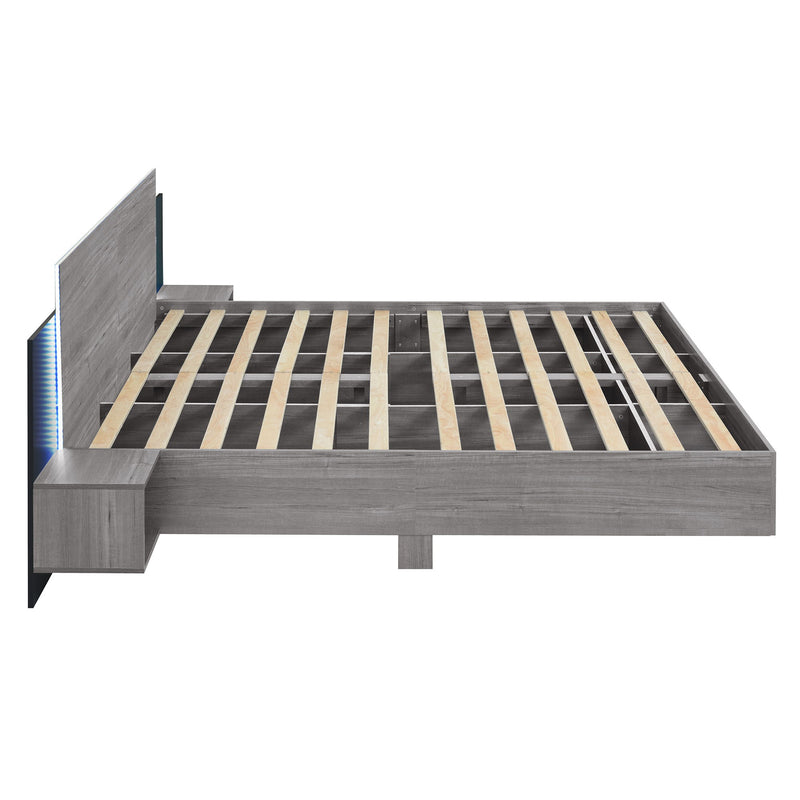 Floating Platform Bed, With LED Lights, Bedside Nightstand