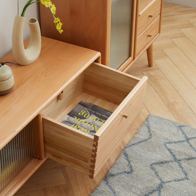 TV Cabinet With Chinese Changhong Glass Doors, Two Drawer Storage Space TV Standing