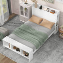 Full Size Platform Bed with built-in shelves, LED Light and USB ports, White