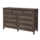 Rustic Storage Dresser With 9 Drawers And Silver Handle