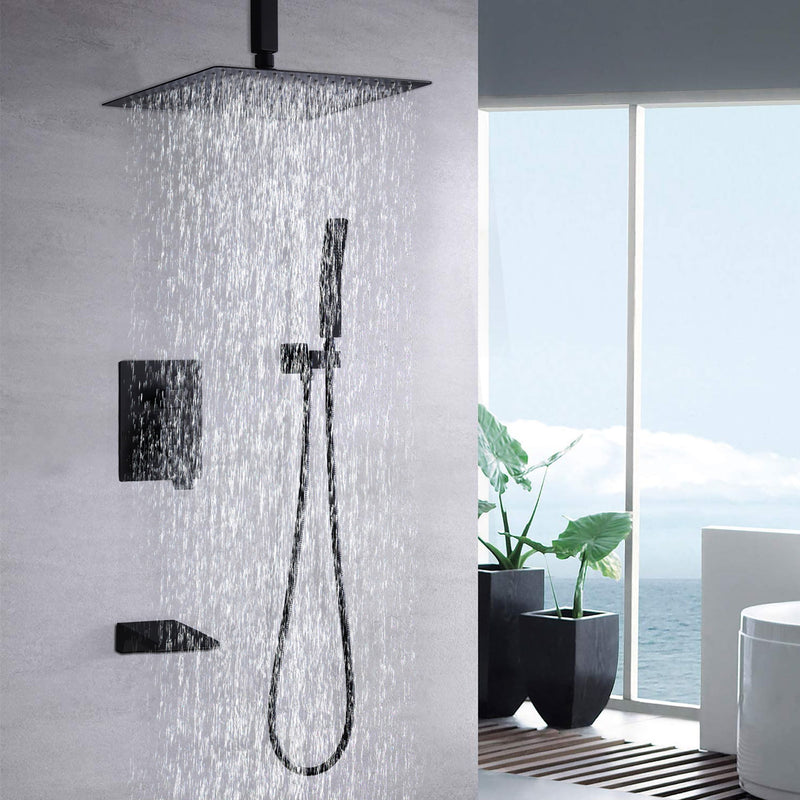 Wall Mount Shower System With High Pressure 10" Shower Head And Handheld, Stainless Steel - Matte Black