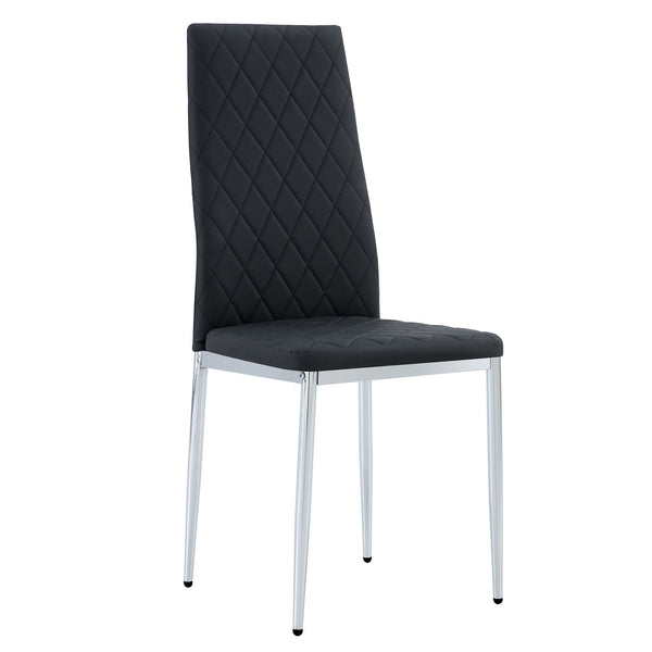 Modern Grid Armless High Backrest Dining Chair Set With Electroplated Metal Legs In Material 6 Piece - Black
