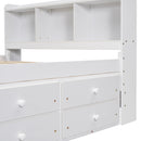 Full Bed with Bookcase Headboard, Under bed Storage Drawers and Bed End Storage Case,White