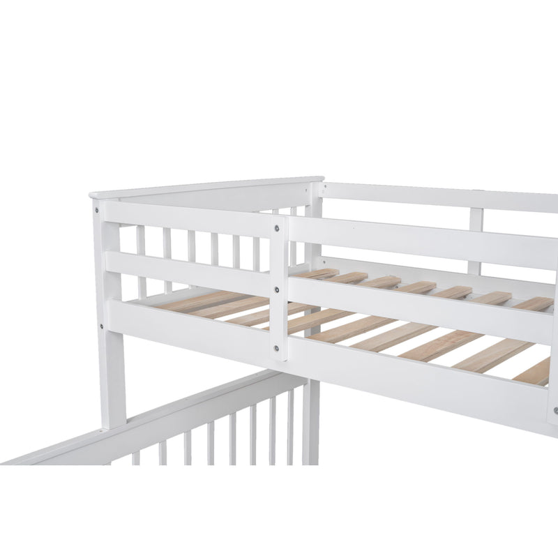 Stairway Bunk Bed With Twin Size Trundle, Storage And Guard Rail For Bedroom, Dorm