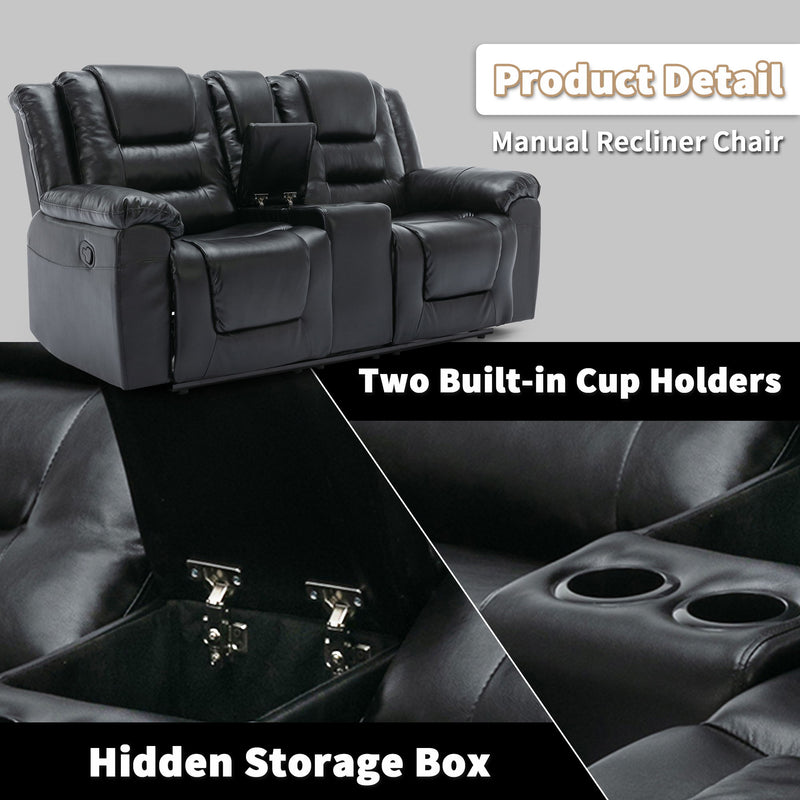 Home Theater Recliner Set Manual Recliner Chair With Wide Armrest, Two Built-In Cup Holders For Living Room