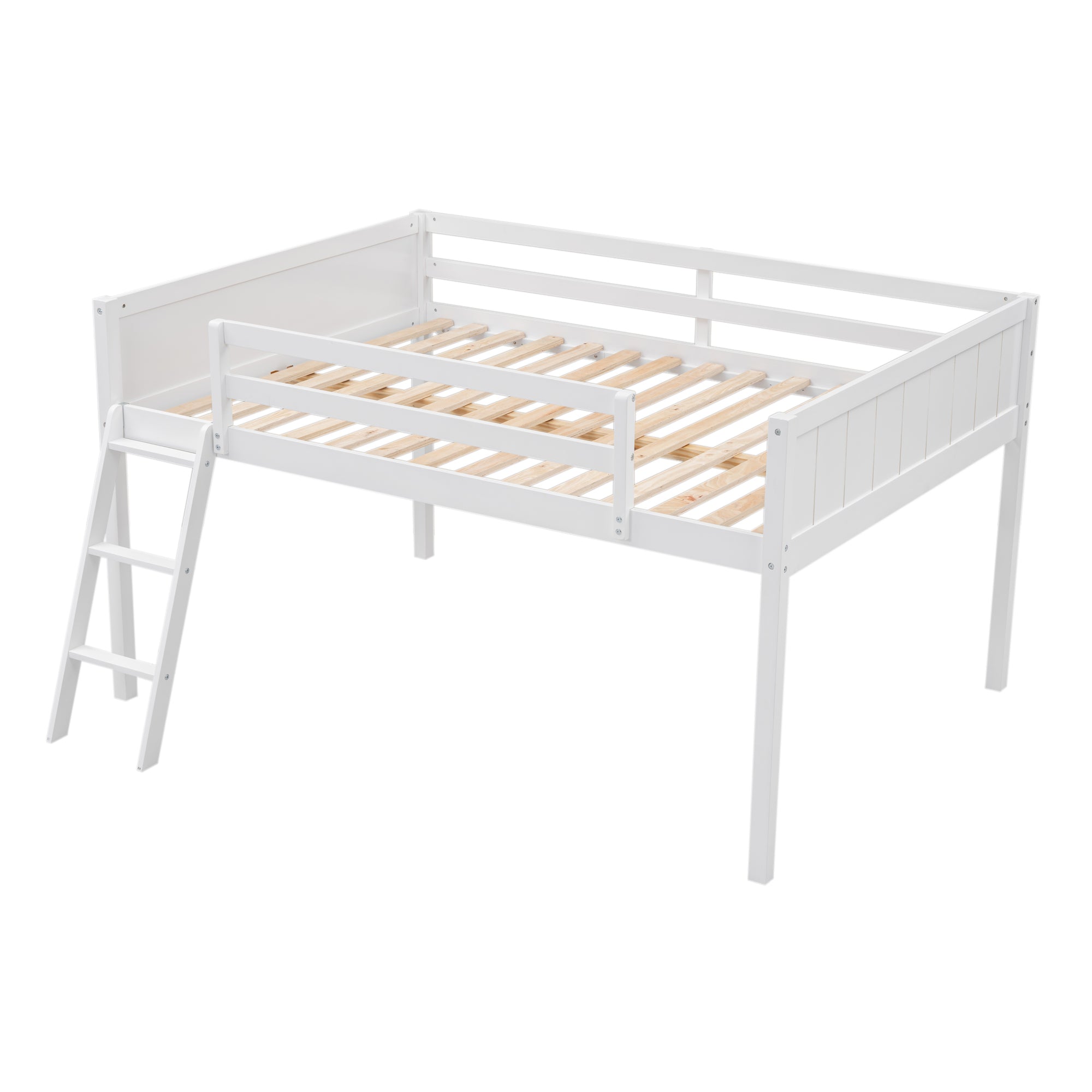 Full Size Wood Loft Bed with Ladder, ladder can be placed on the left or right, White - Atlantic Fine Furniture Melbourne FL