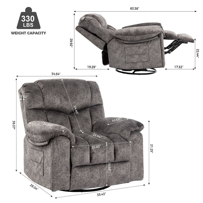 Swivel And Rocking Recliner Chair With Massage And Heating Bonded Leather Sofa