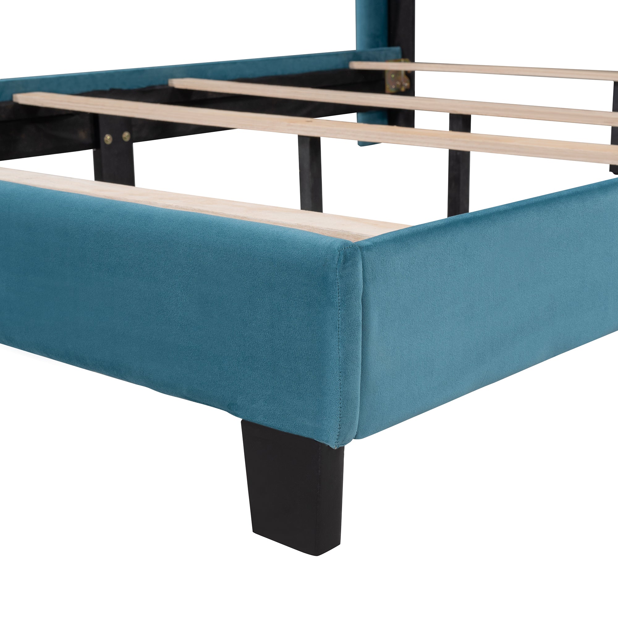 Queen Size Velvet Upholstered Platform Bed, Box Spring Needed - Blue - Atlantic Fine Furniture Melbourne FL