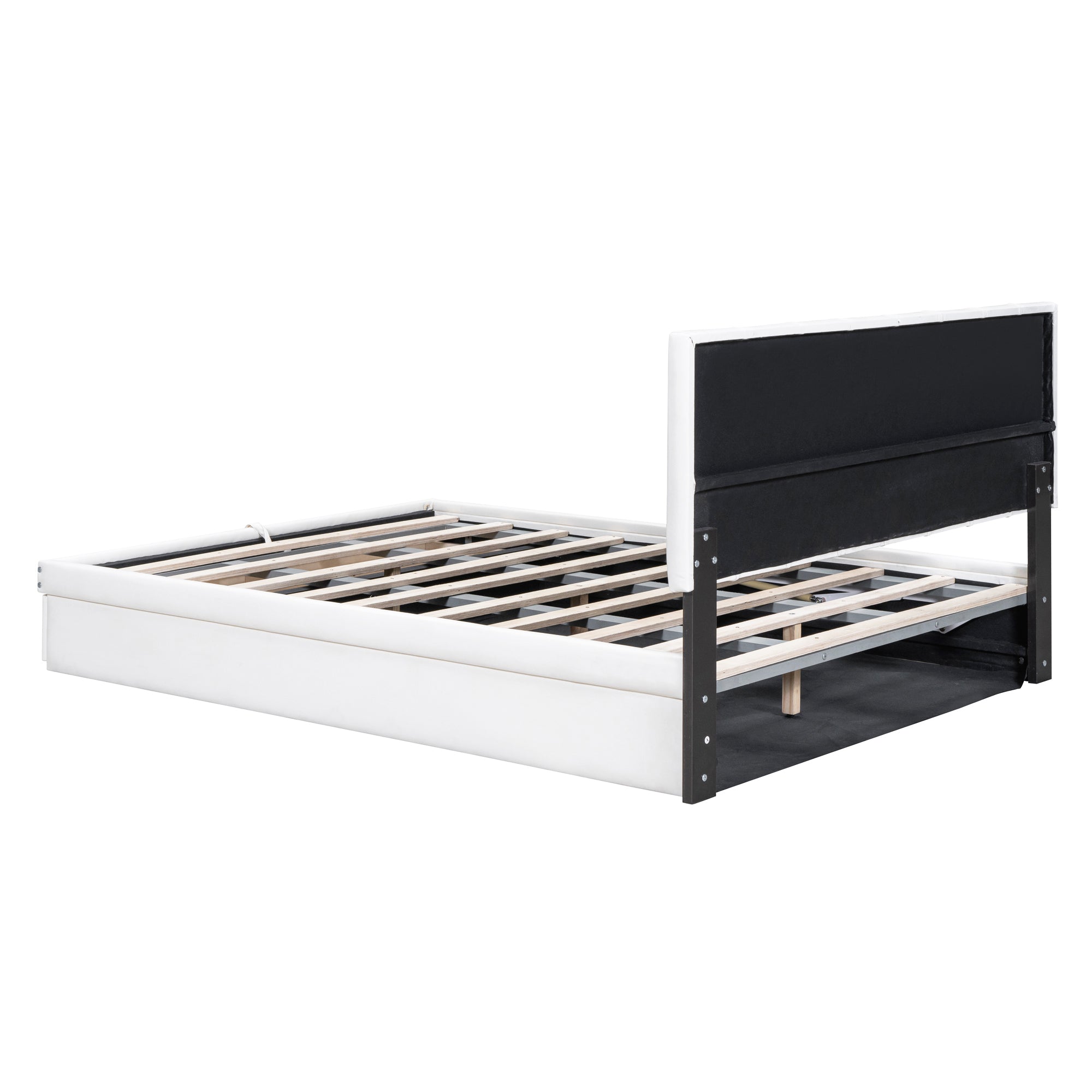 Full Size Upholstered Bed with Hydraulic Storage System and Drawer, White - Atlantic Fine Furniture Melbourne FL
