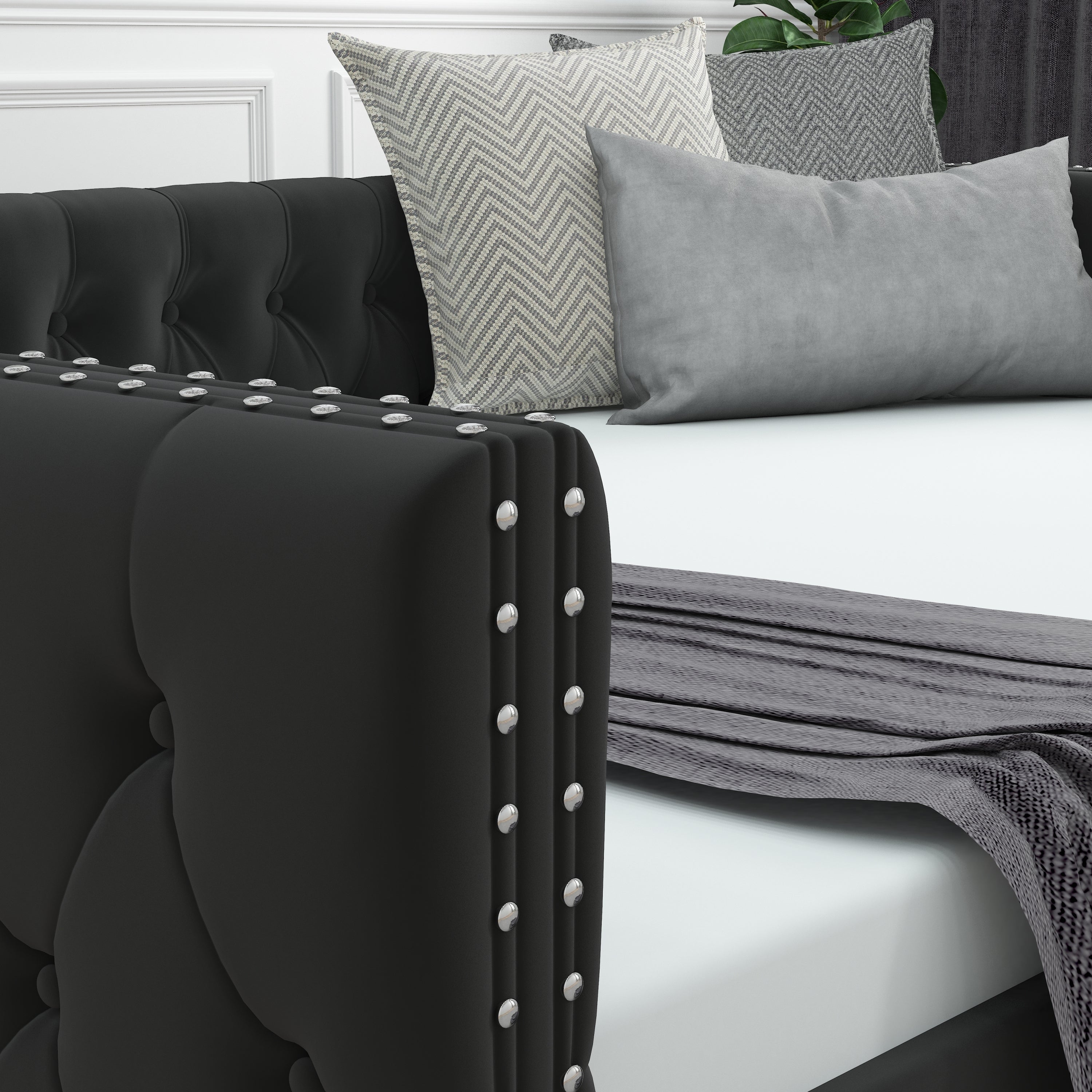 Daybed with Trundle Velvet Upholstered Tufted Sofa Bed, with Button and Copper Nail onSquare Arms,Full Daybed & Twin Trundle-  For Bedroom, Living Room, Guest Room,(83"x57"x26") - Atlantic Fine Furniture Melbourne FL