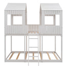 Full Over Full WoodBunk Bed with Roof, Window, Guardrail, Ladder(White)( old sku: LT000031AAK )