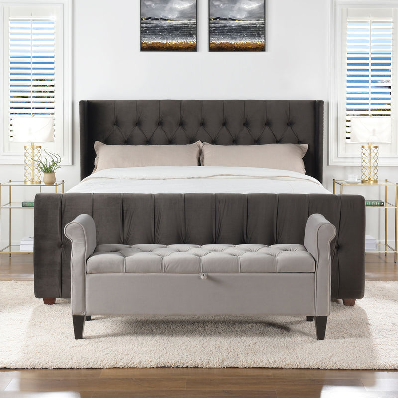 David - King Tufted Wingback Bed - Dark Charcoal Gray