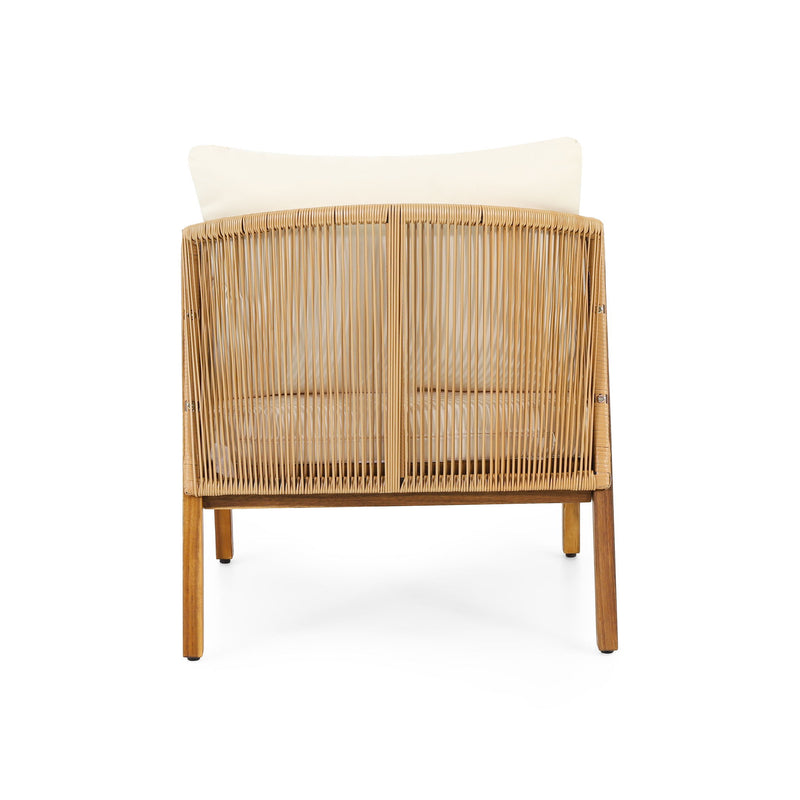 Acacia Wood And Wicker Outdoor Club Chair, Deep Seating With Soft Cushion, Porch Chairs For Garden, Backyard Porch Balcony - Brown / Beige