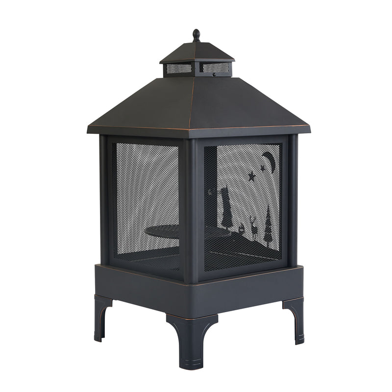 Heavy Duty Garden Metal Outdoor Heating Furnace Fire Pit With Rotating Tray - Black
