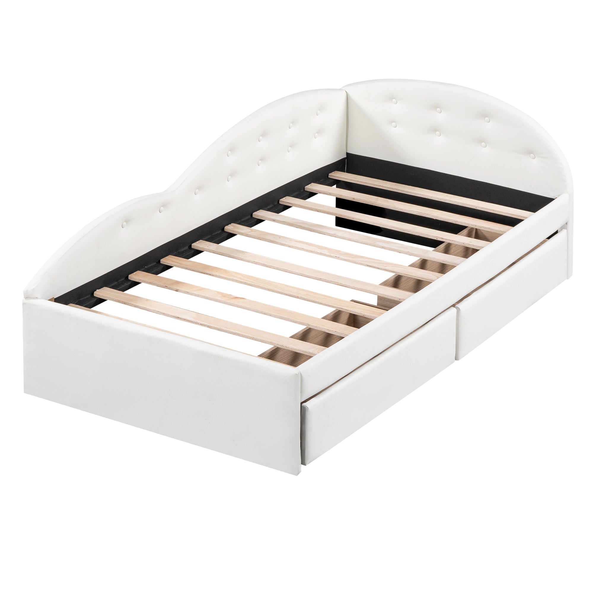 Twin Size PU Upholstered Tufted Daybed with Two Drawers and Cloud Shaped Guardrail, White - Atlantic Fine Furniture Melbourne FL