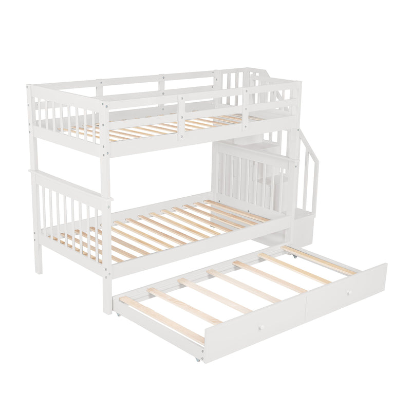 Stairway Bunk Bed With Twin Size Trundle, Storage And Guard Rail For Bedroom, Dorm