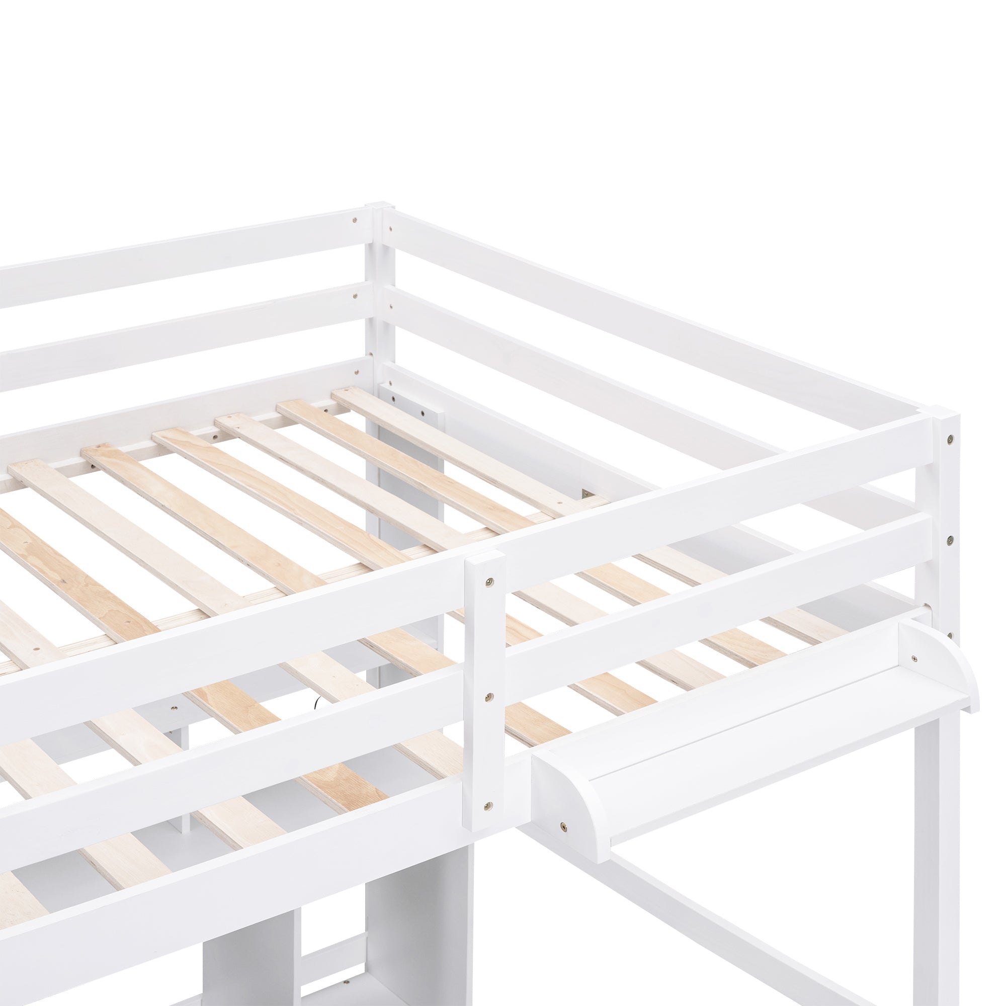 Full Size Loft Bed with Multi-storage Desk, LED light and Bedside Tray, Charging Station, White - Atlantic Fine Furniture Melbourne FL