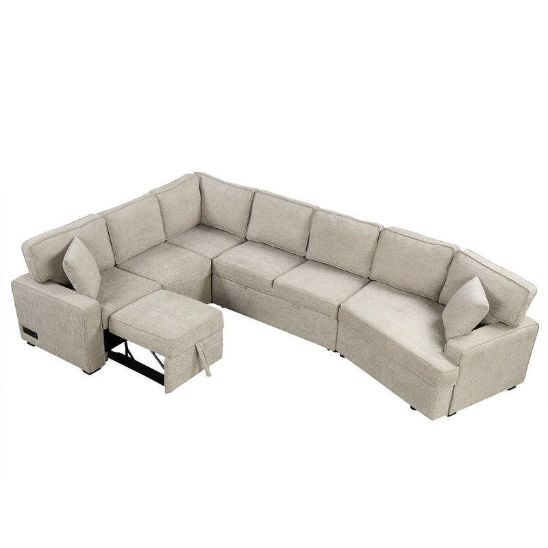 L-Shaped Sofa Sectional Sofa Couch Pull-Out Sofa Bed With Charging Devices And Cup Holders For Living Room