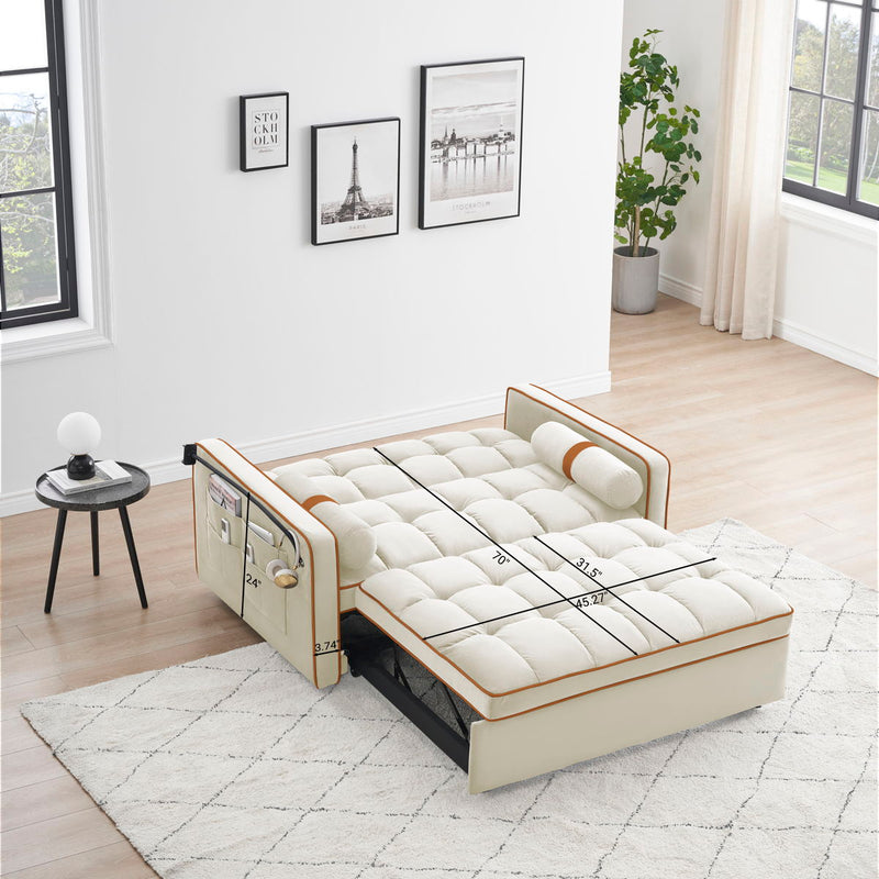 Modern Convertible Sleeper Sofa Couch With Pull Out Bed With Pillows & Side Pockets For Small Space, Living Room