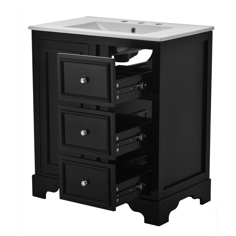 Bathroom Vanity Cabinet With Ceramic Basin, 3 Drawers And Adjustable Shelves