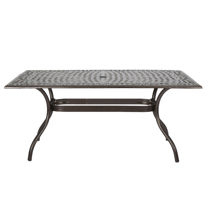 Celestine - Outdoor Cast Aluminum Dining Table With Floral Lattice Design And Umbrella Holder