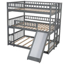 Full-Over-Full-Over-Full Triple Bed with Built-in Ladder and Slide , Triple Bunk Bed with Guardrails, Gray(OLD SKU :LP000052AAE)