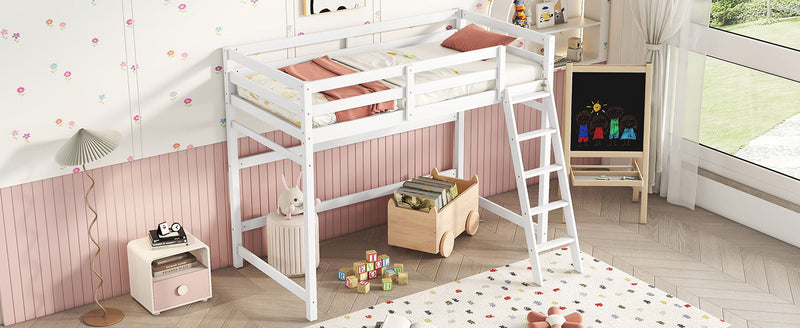 High Loft Bed With Inclined Ladder, Guardrails