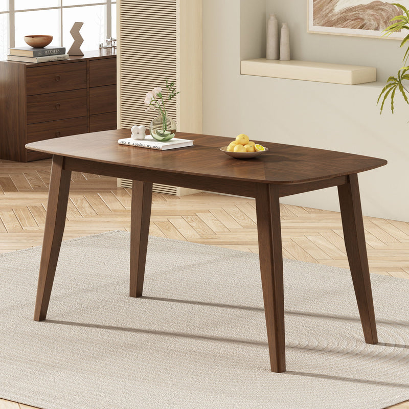 Mid Century Style Wood Dining Table With Rounded Corners - Walnut