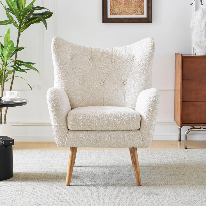 Mid - Century Modern Arm Chair With Wingback Design Wood Legs