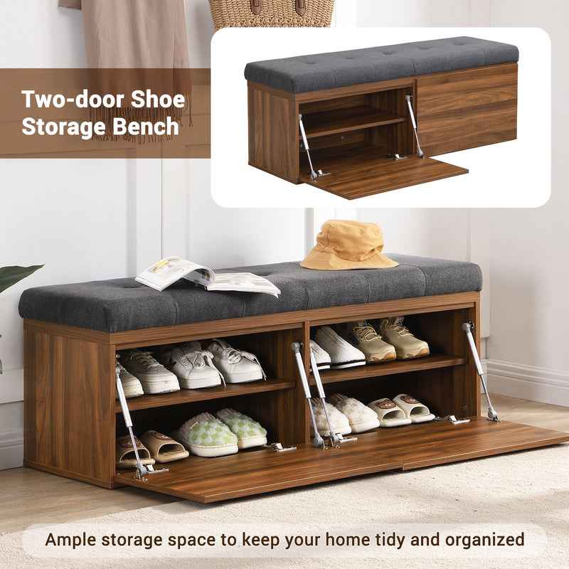 Shoe Storage Bench Entryway Shoe Cabinet Storage Ottoman With Padded Seat Cushion And Double Doors For Entryway, Hallway And Bedroom