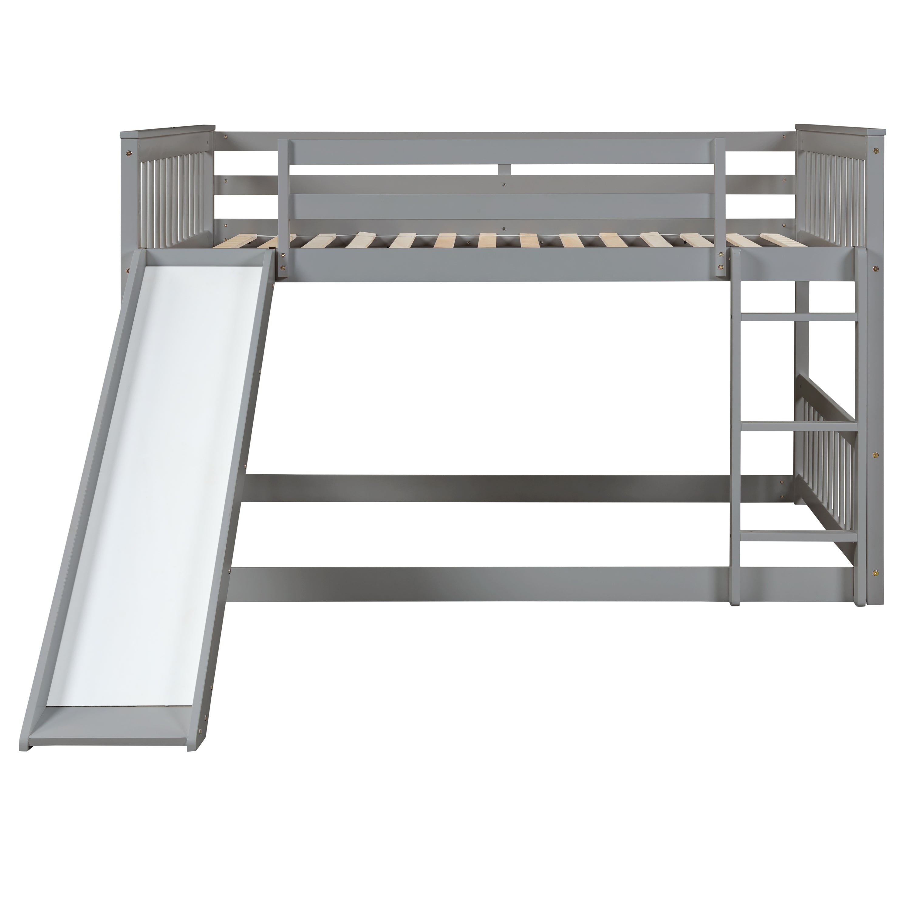 Full over Full Bunk Bed with Slide and Ladder in Grey Color