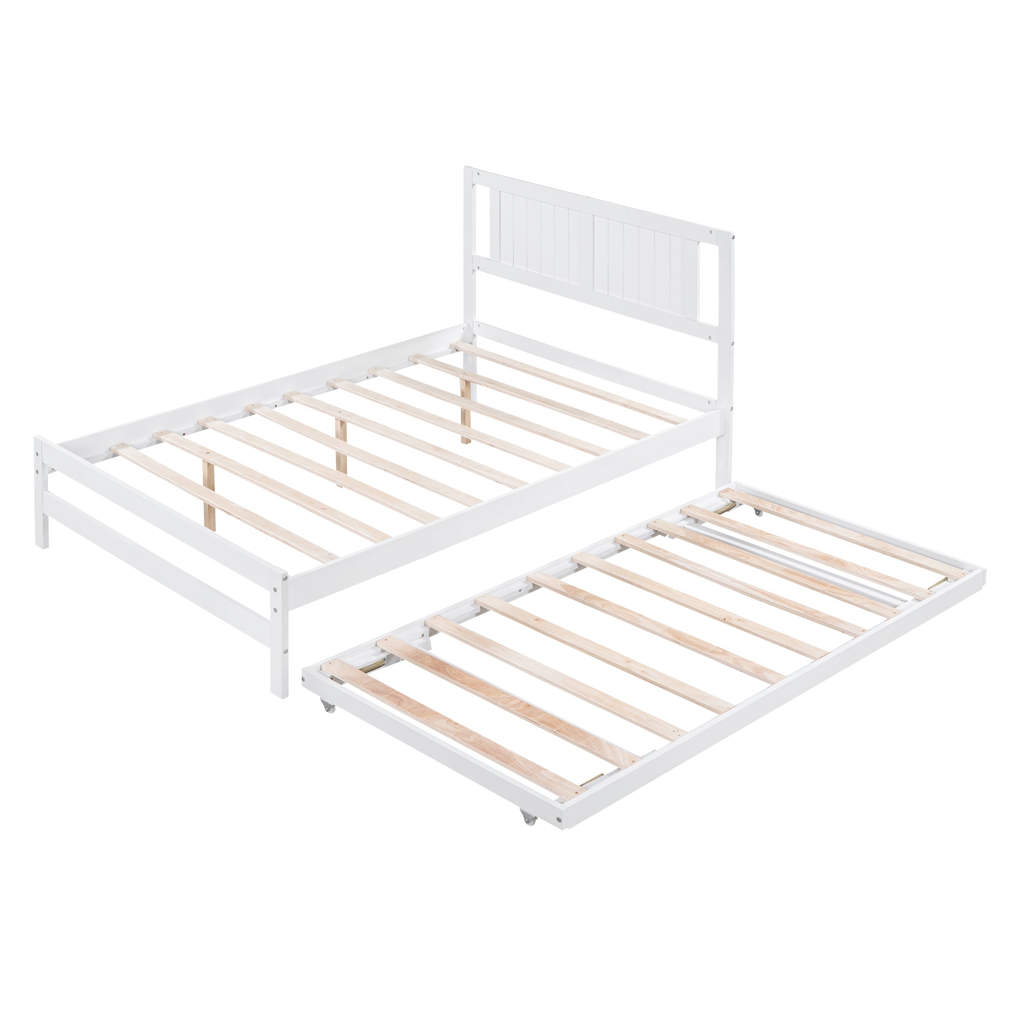Full Size Platform Bed with Adjustable Trundle,White(Old SKU:SM000248AAK)