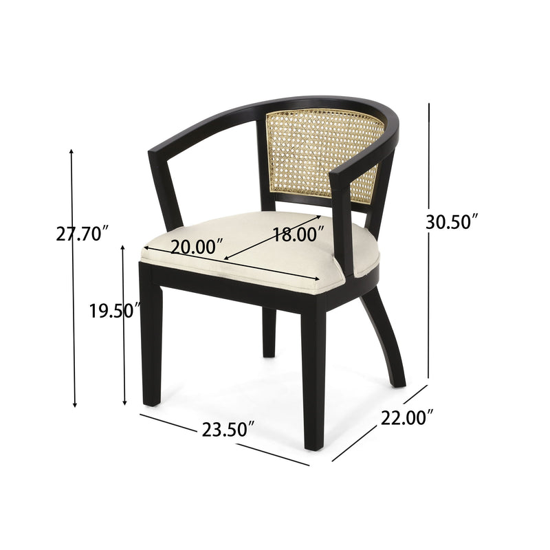 Elegant Dining Chair With Cane Web Backrests And Velvet Upholstery