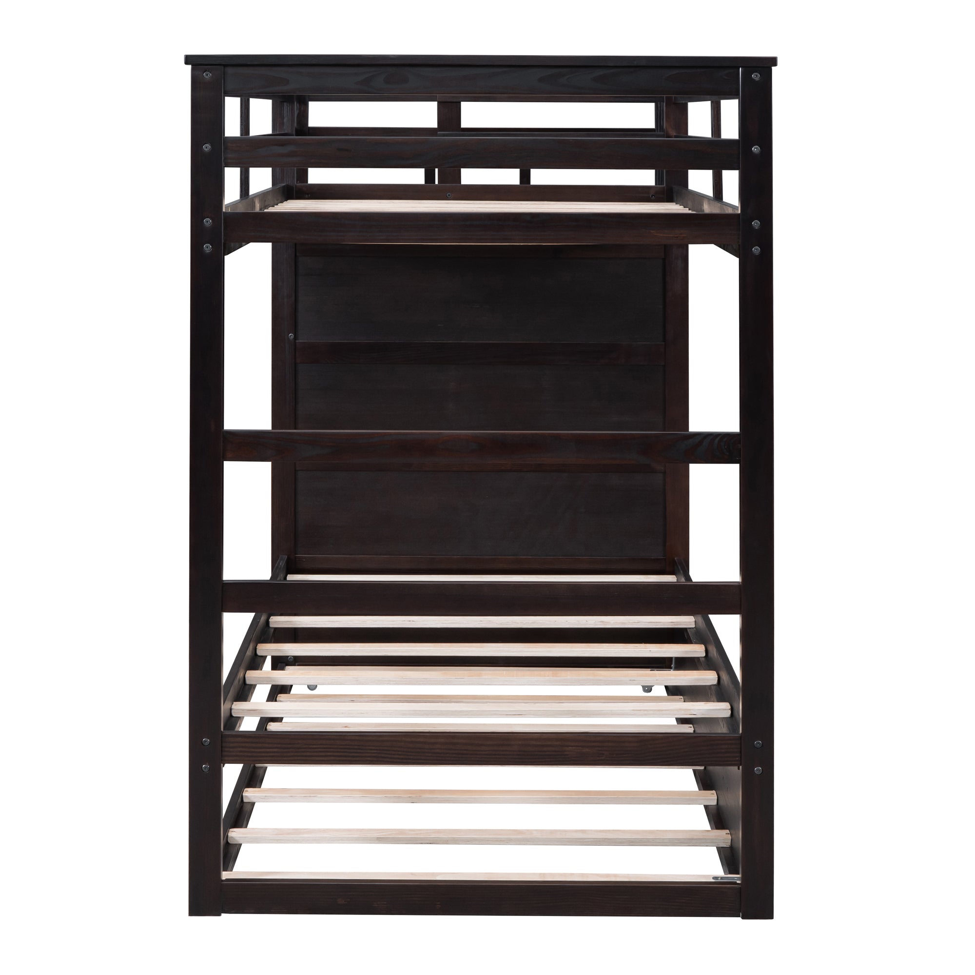 Twin Over Twin Bunk Bed with Trundle and Staircase,Espresso(OLD SKU:LT000068AAP) - Atlantic Fine Furniture Melbourne FL