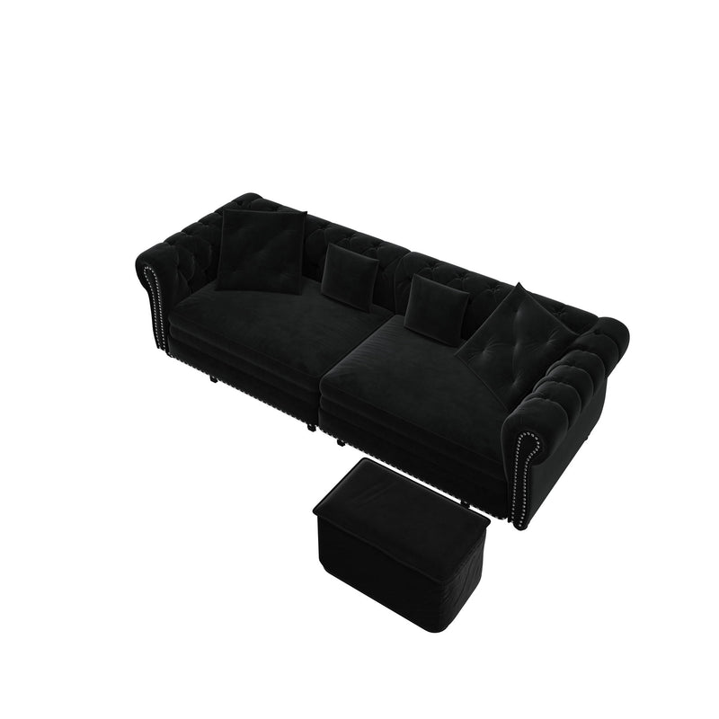 3 In 1 Pull Out Sofa Bed, Convertible Sleeper Sofa Bed, 3 Seater Sofa With Movable Ottoman - Black