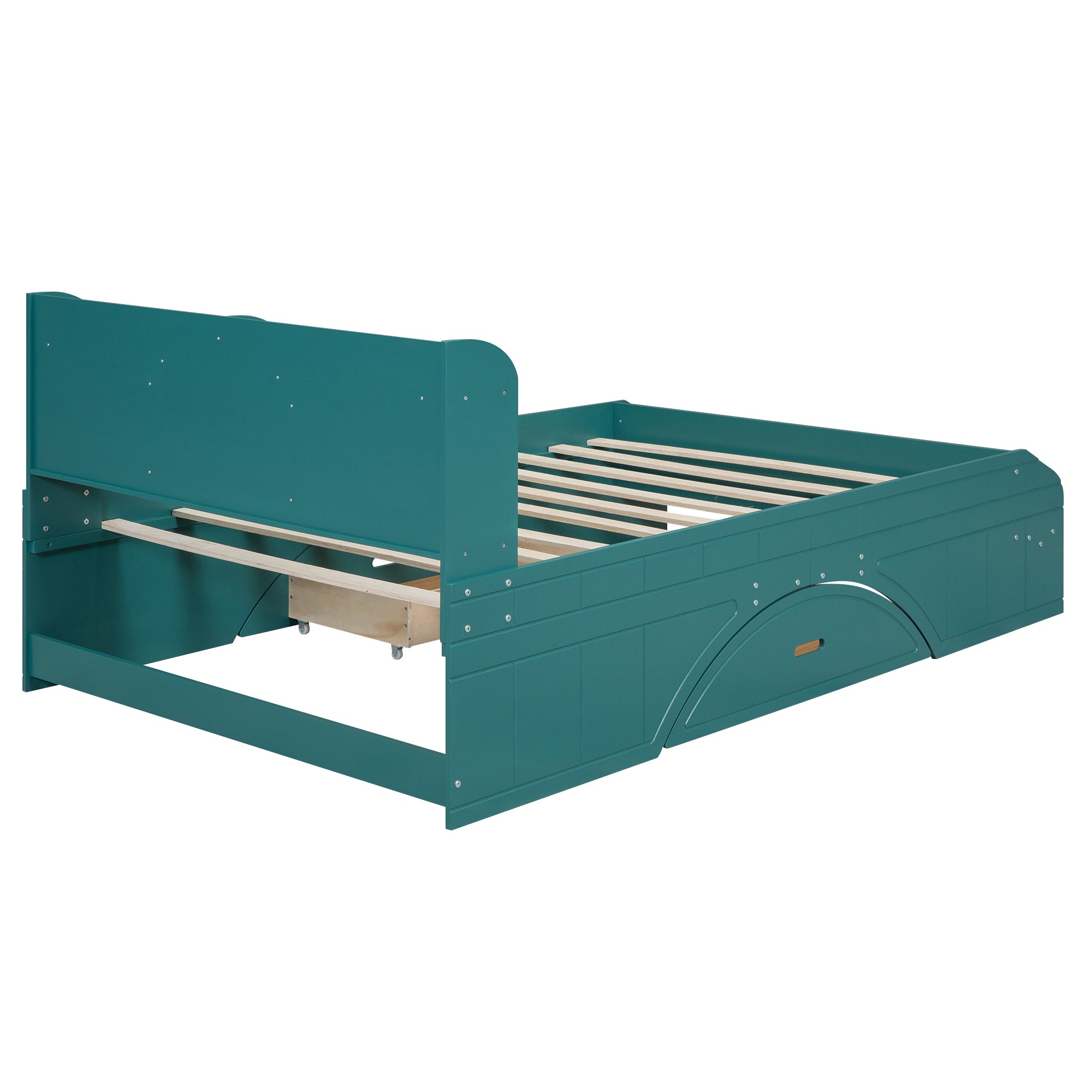 Wood Full Size Platform Bed with 2 Drawers, Storage  Headboard and Footboard, Dark Green - Atlantic Fine Furniture Melbourne FL