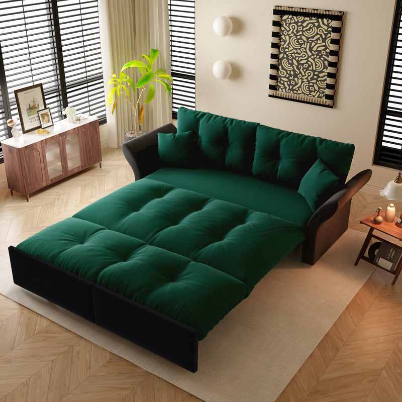 Queen Pull Out Sofa Bed, 3 In 1 Convertible Sleeper Tufted With 2 Soft Pillows