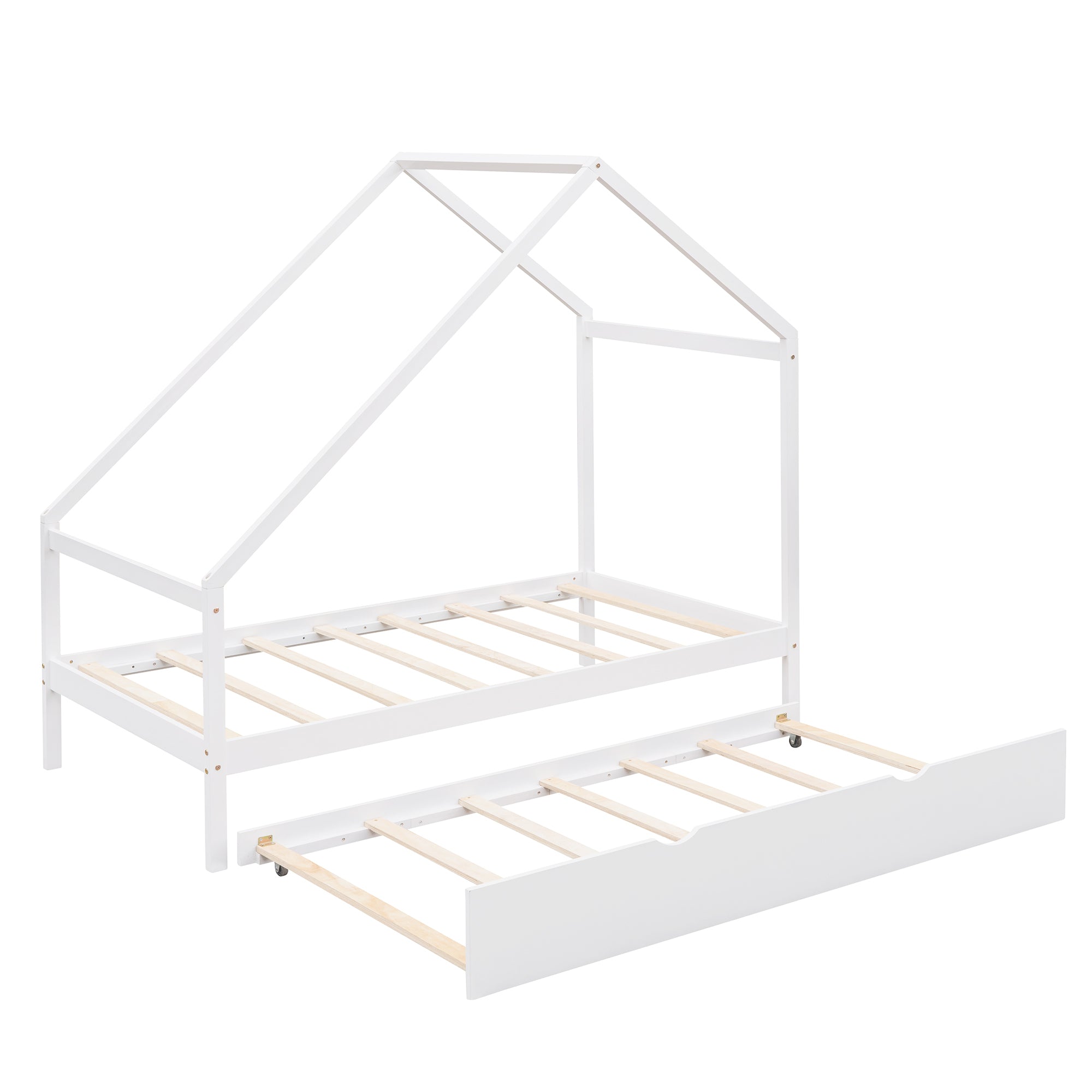 Twin Size Wooden House Bed With Twin Size Trundle, White - Atlantic Fine Furniture Melbourne FL