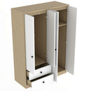 4 Door Wardrobe Closet With Drawers, Shelf, And Hanging Rod - White / Natural