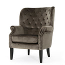 Elegant Velvet Club Chair With Handcrafted Details - Gray