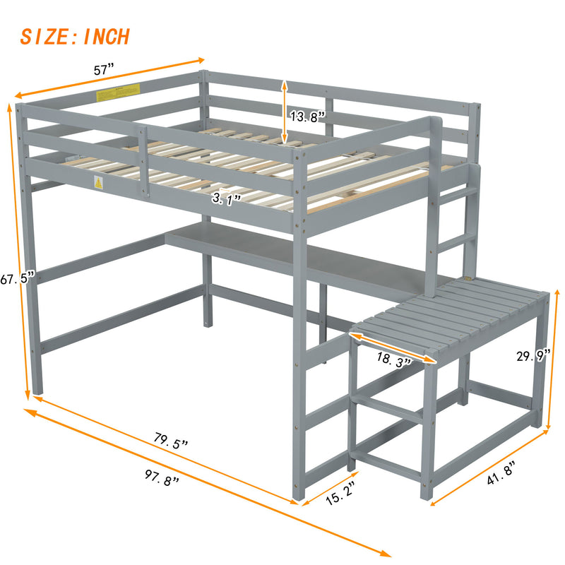 Loft Bed With Built-In Desk, Ladder Platform, Ladders, Guardrails