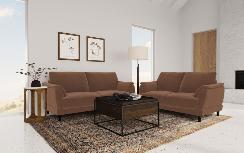 Selma - Velvet Upholstered Crescent Arm Loveseat - Rust