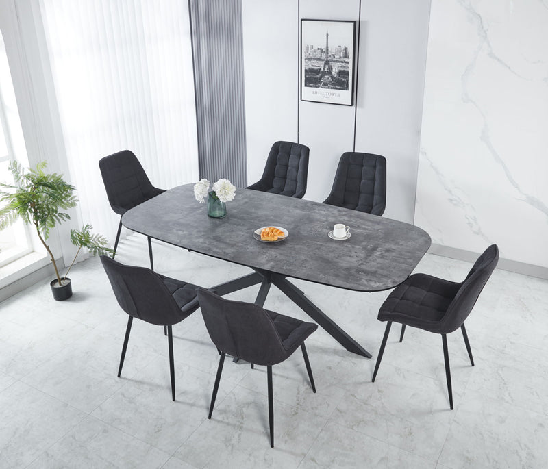 Modern Dining Table, MDF With Paper Finish, Metal Leg Powder Coating - Gray / Black