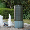 Large Modern Cylinder Ribbed Tower Water Fountain, Contemporary Outdoor Bird Bath