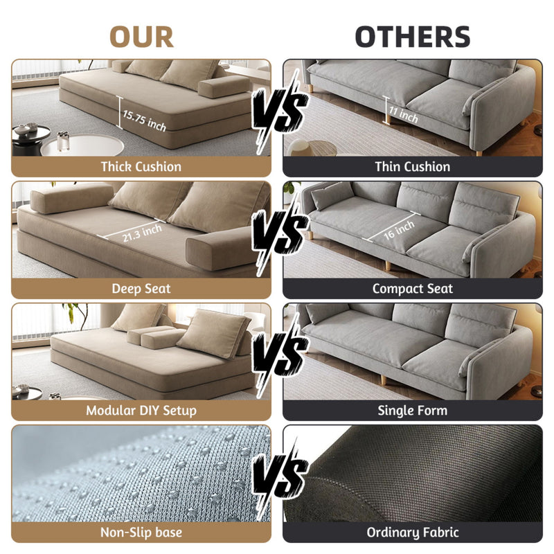 Multifunctional Convertible Sofa Bed With 2 Tumbler Backrests And 2 Pillows, Deep Seat Couch