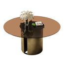 Modern Round Dining Table Set With Glass Top And Steel Legs